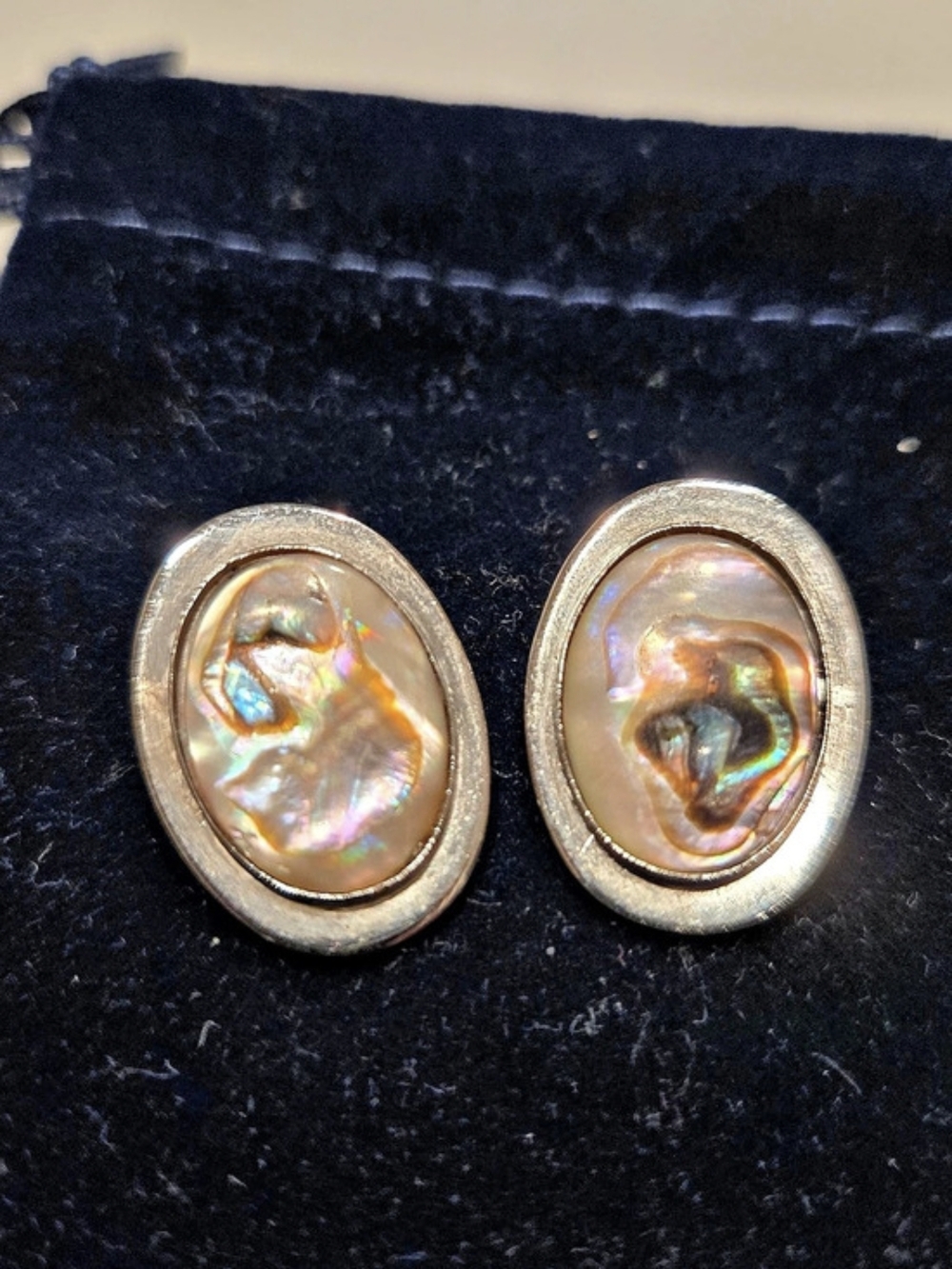 Vintage Silver-Tone Abalone Inset Design Earrings